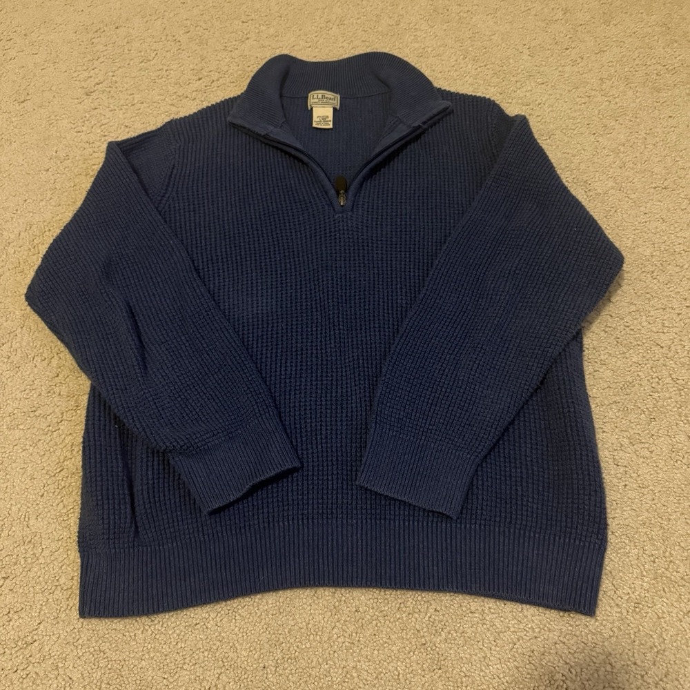 LL Bean Organic Cotton Waffle Sweater Quarter Zip Mens Large Cashmere Blend